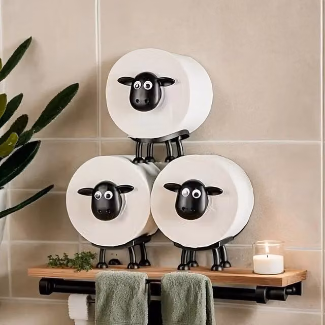 Havendro 3-Piece Multicolour Funny Sheep Toilet Paper Holder Set, Quirky Freestanding Plastic Bathroom Decor – 1