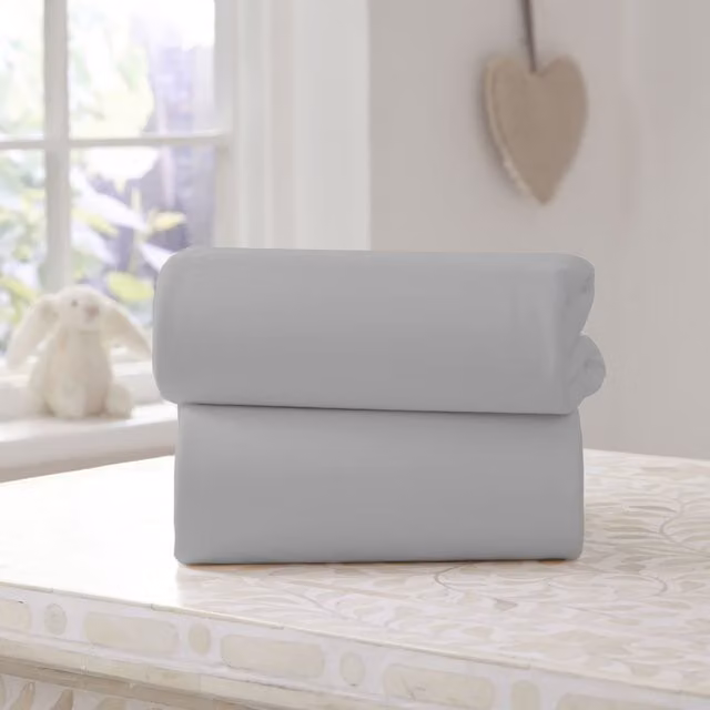 CDL Clair De Lune Grey Cotton Jersey Baby Fitted Sheet, Width: 85.5 cm