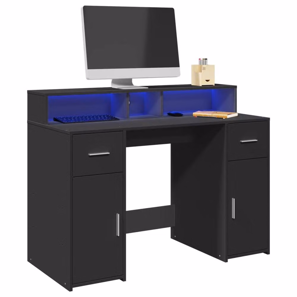 Berkfield Home Soft Desk with LED Lights in Black, W/D/H: 120 x 55 x 91 cm – 2