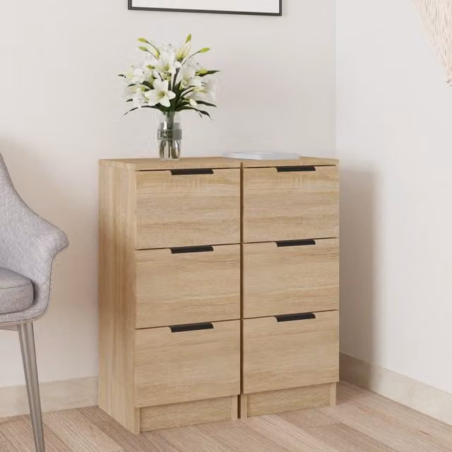 Berkfield Home Set of 2 Sonoma Oak Sideboards in Brown, W/D/H: 30 x 30 x 70 cm