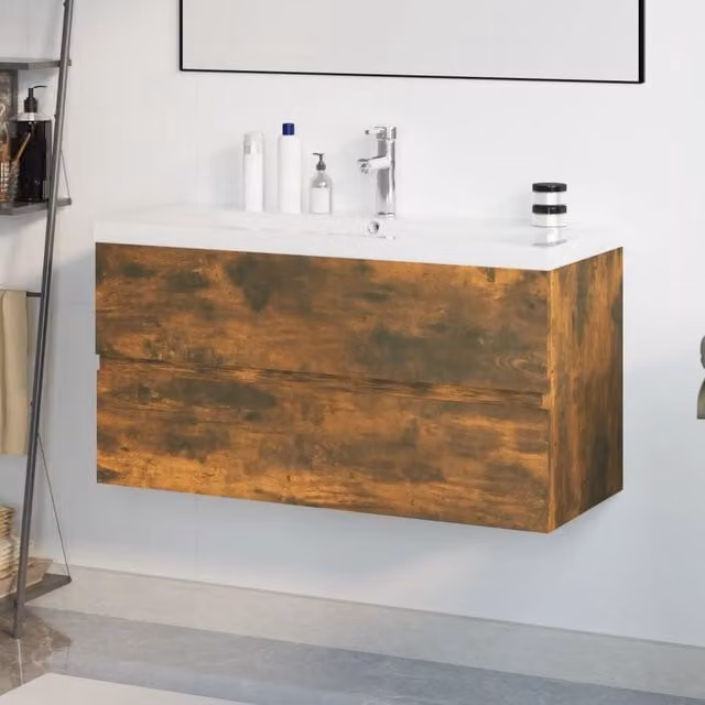 Berkfield Home Sink Cabinet with Built-in Basin in Smoked Oak Brown Engineered Wood
