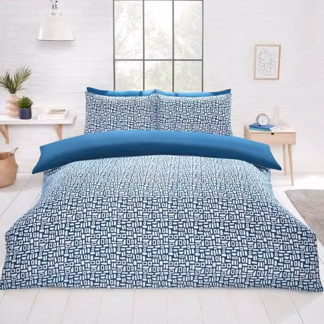 Rapport Home Pebble Microfibre Reversible Duvet Cover Set in Blue and Green, W: 140 cm, H: 200 cm