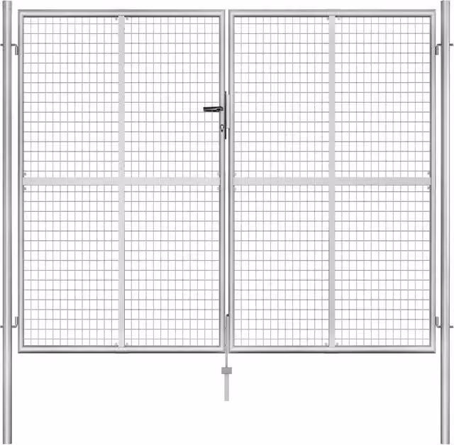 Berkfield Home Silver Galvanised Steel Swing Garden Gate W: 306 cm, H: 250 cm