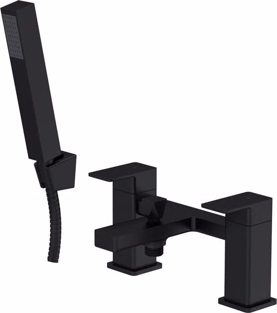 Balterley Square Bath Shower Mixer Tap with Dual Levers and Shower Kit, Matt Black, W/D/H: 22.8 x 15.2 x 11.9 cm