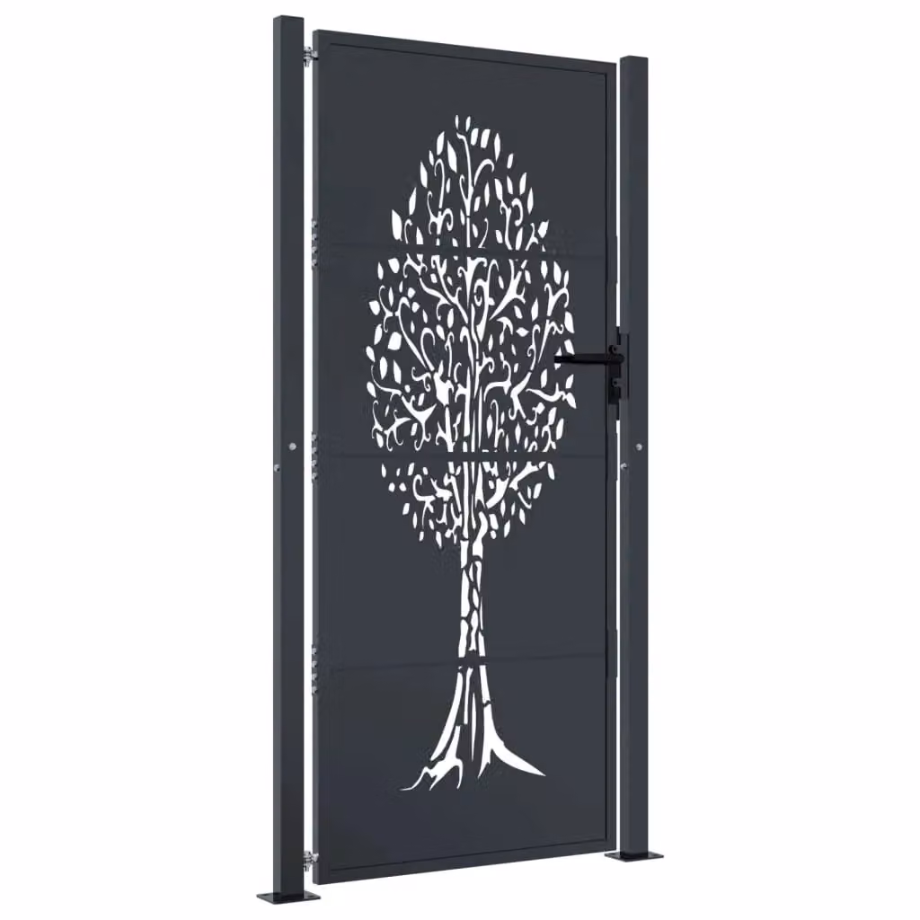 Berkfield Home Anthracite Steel Garden Gate with Tree Design W: 105 cm, H: 180 cm – 2