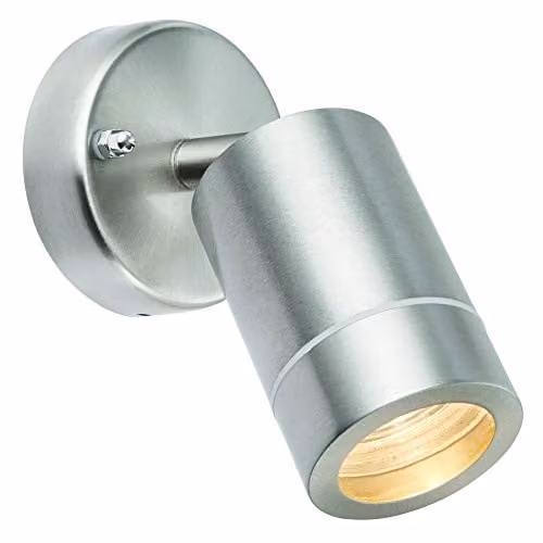 Loops IP44 Outdoor Adjustable Spotlight in Silver Stainless Steel with Transparent Glass, Dimmable GU10 Accent Downlight