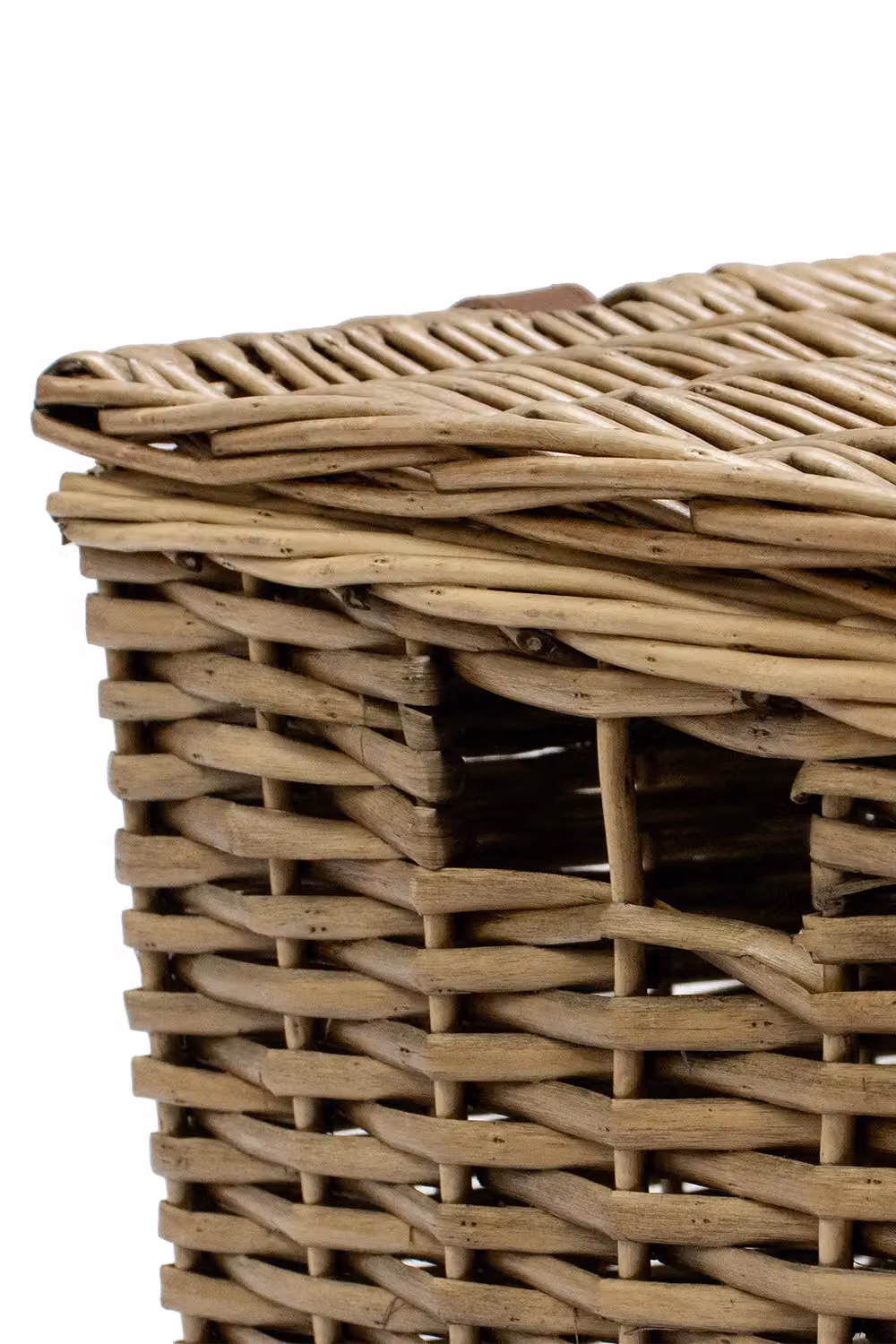 JVL Large Handmade Buff Wicker Hamper with Faux Leather Straps in Beige – 4
