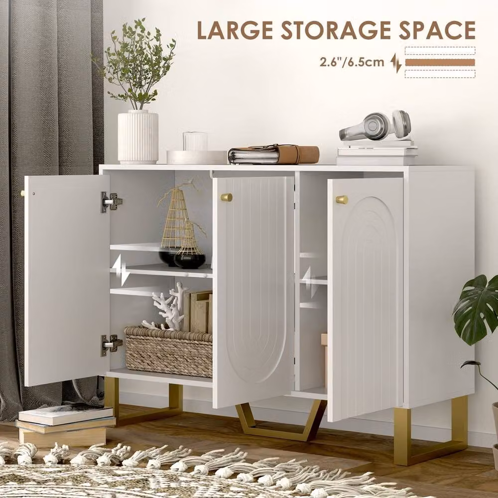 EONLION 3 Door Sideboard Storage Cabinet in White and Gold, Width: 100 cm – 2