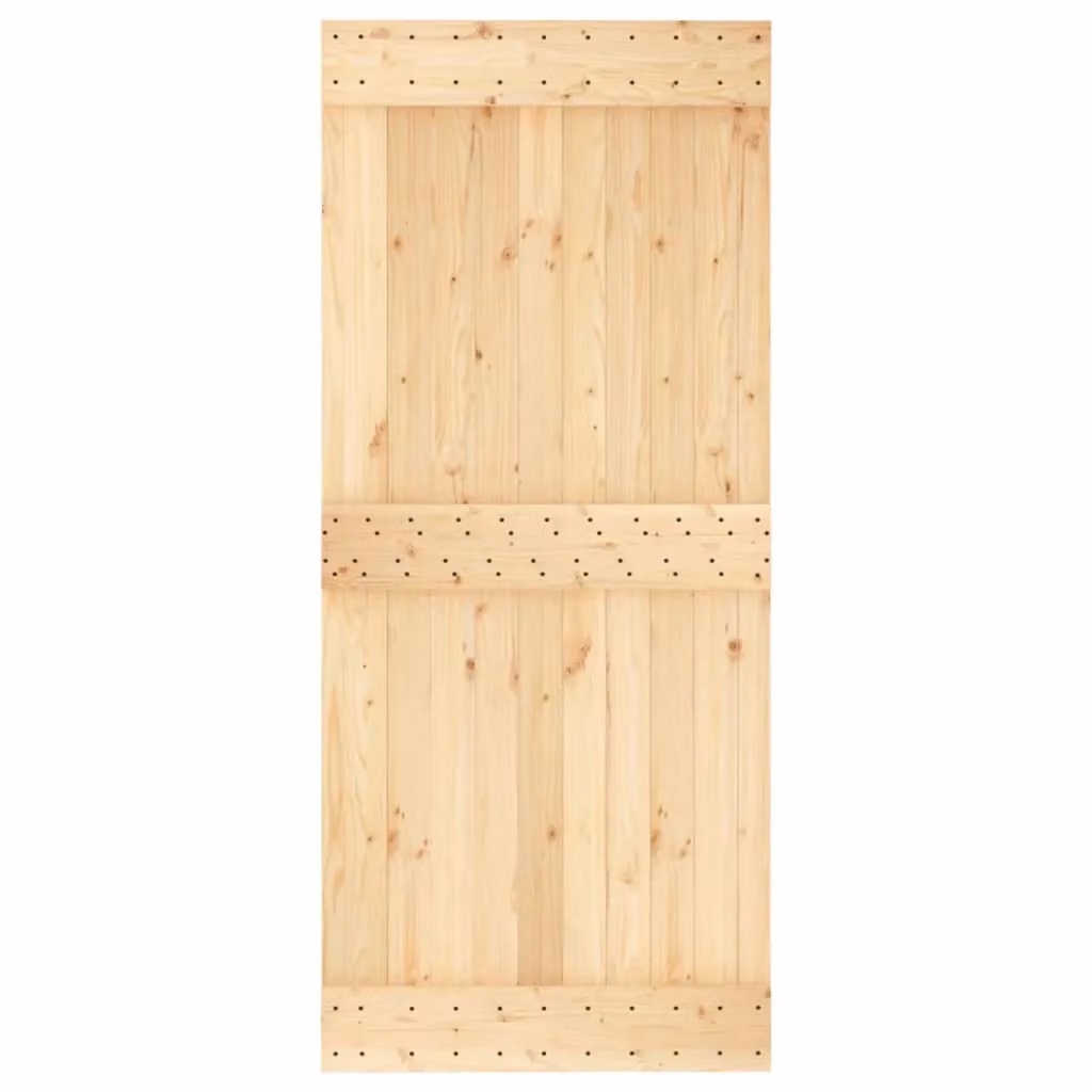 Berkfield Home Rustic Sliding Door with Hardware Set, Solid Brown Pine Wood, W: 90 cm, H: 210 cm