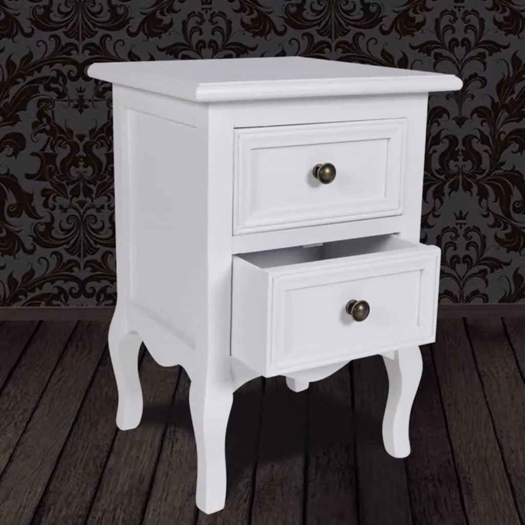Berkfield Home Classic Nightstand with 2 Drawers in White Lacquered MDF – 3