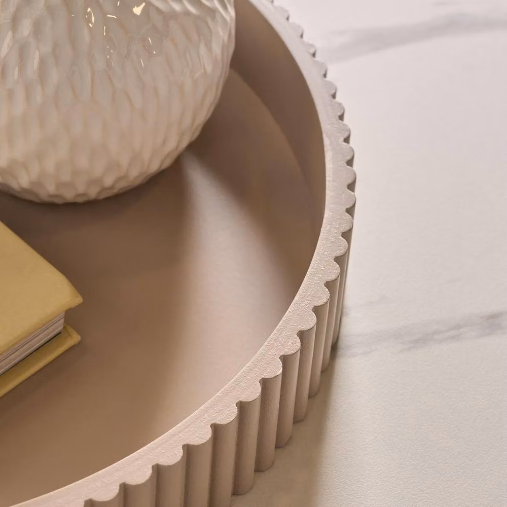 OHS Ribbed Round Decorative Tray Tabletop Organiser in Beige – 2