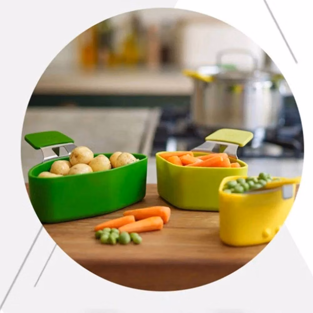 PAWNORA 3-Piece Multicolour Silicone Saucepan Steamer Basket and Colander Set with Handles – 4