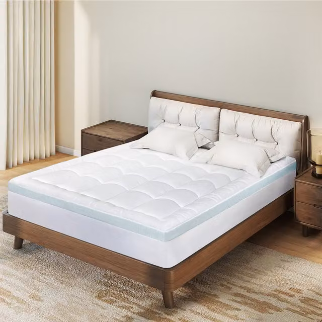 Lavio White Cooling Quilted Memory Foam Mattress Protector, 7 cm Depth