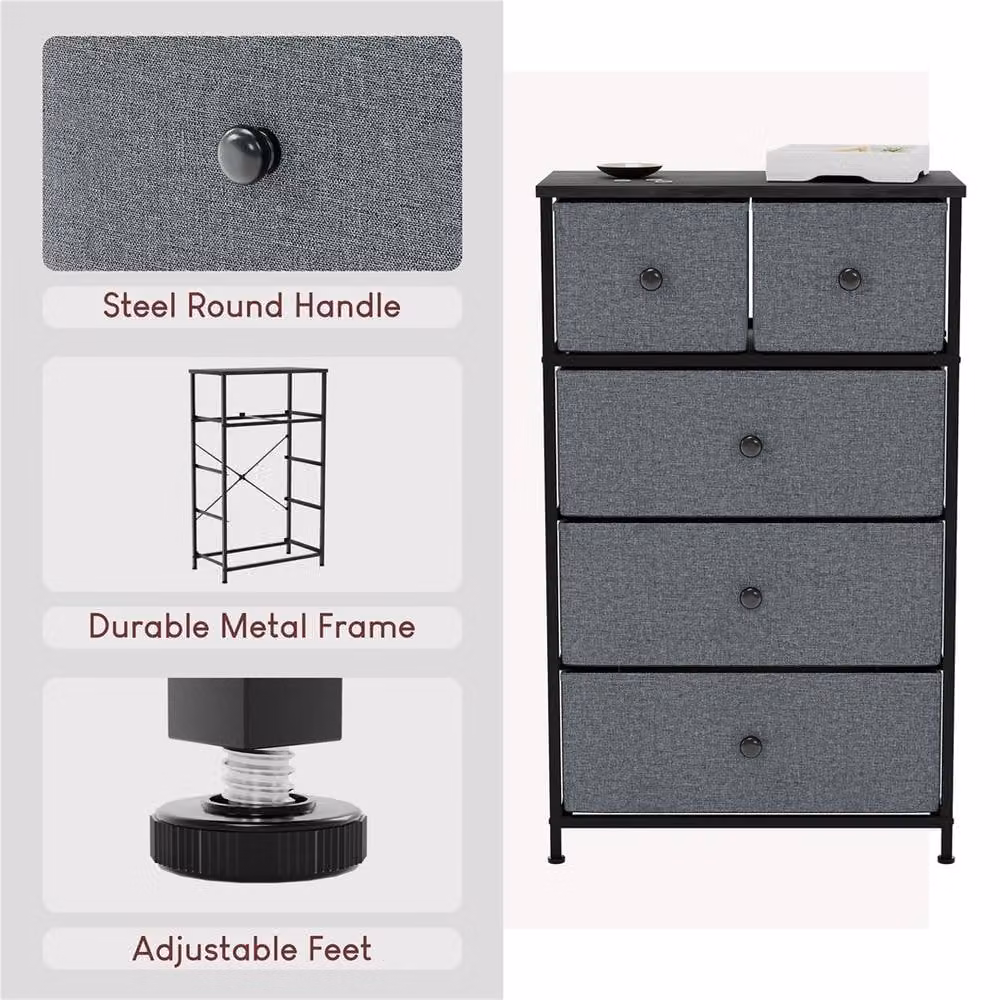 FORGEVIO 5 Drawer Fabric Chest of Drawers in Grey – 4