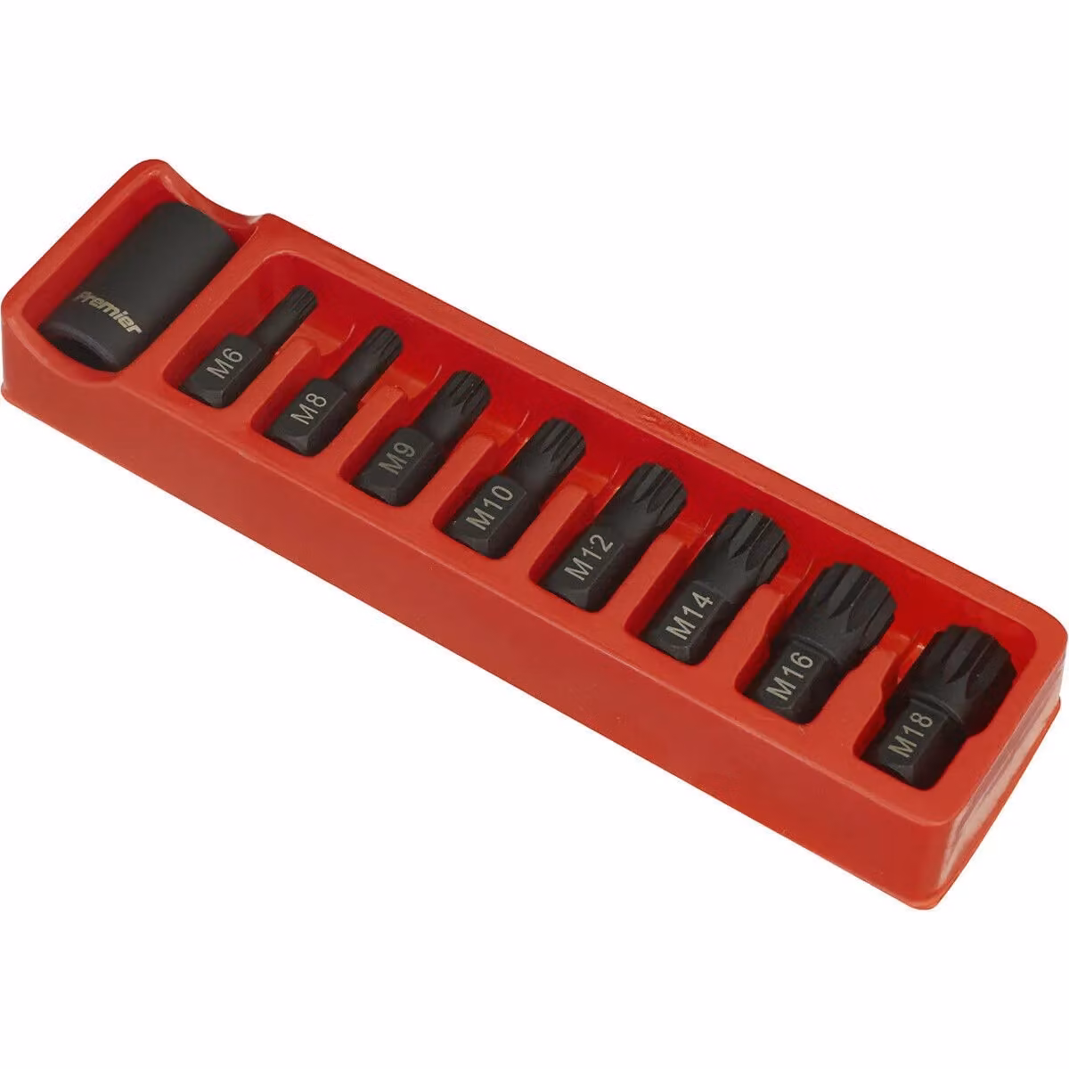 Loops 9 Piece Impact Spline Socket Bit Set with Bit Holder, 1/2 inch Square Drive, Black and Multicolour Chrome Molybdenum Steel – 2