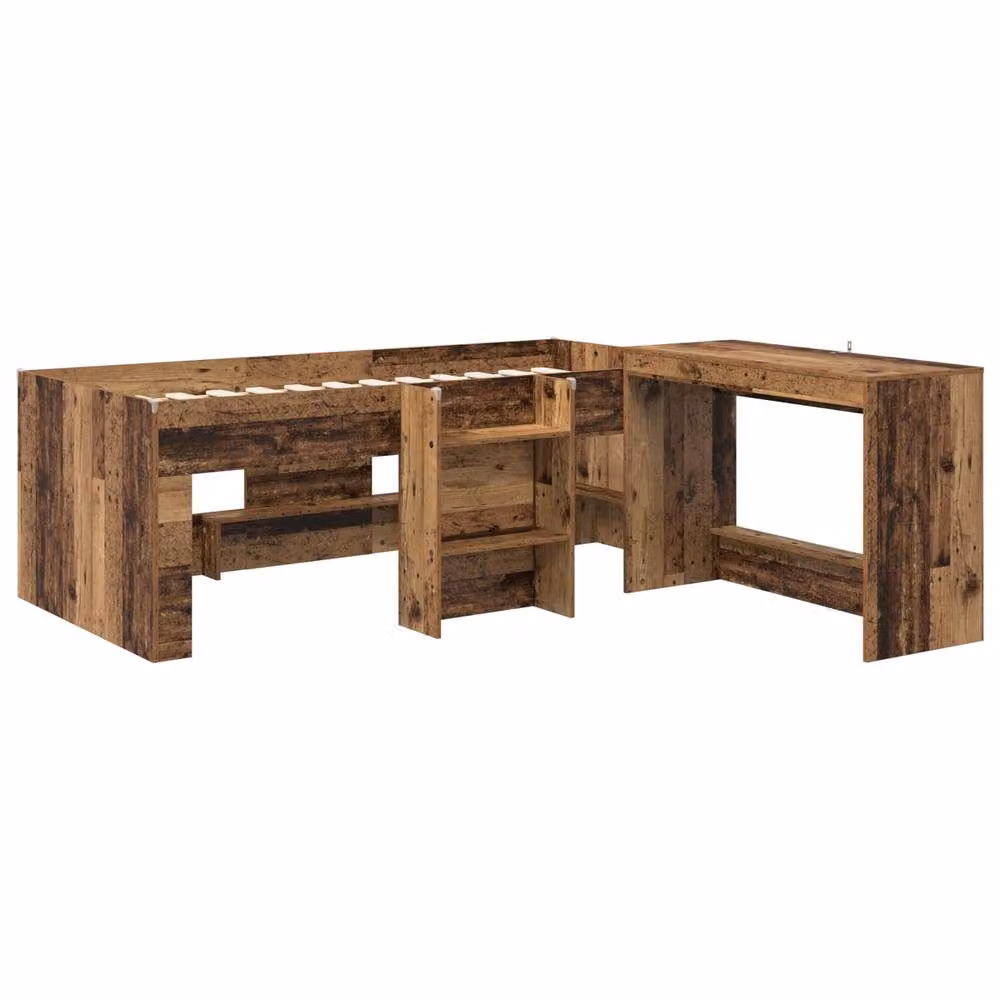 Berkfield Home Kids High Bed Frame with Desk in Brown, W/D/H: 90 x 190 cm – 2