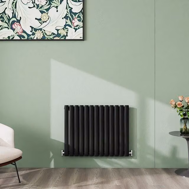 AicaBathroom Horizontal Oval Column Radiator in Black Steel, Width: 76.7 cm