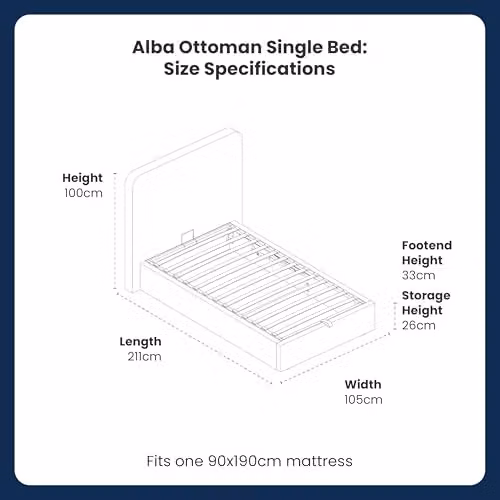 Flair Furnishings Alba Single Ottoman Bed Frame with Storage and Curved Headboard in Orange Velvet, W/D/H: 90 x 190 x 105 cm – 2