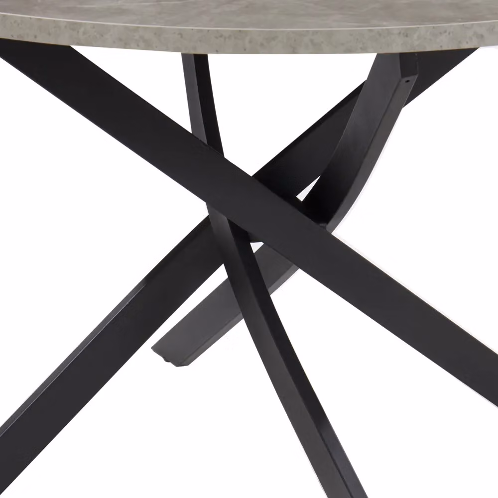 Home Detail Rico Round Concrete Effect Dining Table in Grey with Black Metal Legs, Diameter: 100 cm – 4