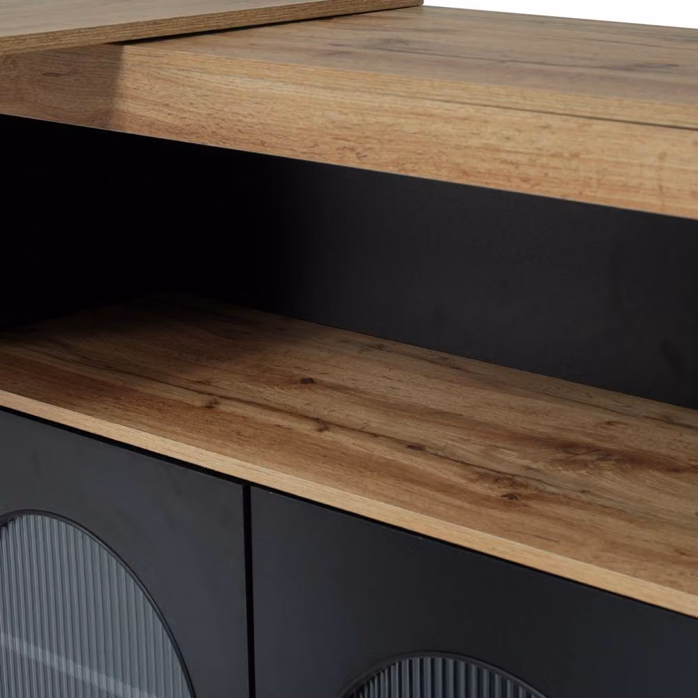 BTM Extendable Kitchen Island Table with Rotating Top and LED Lighting, Black, W/D/H: 138 x 105 x 39 cm – 5