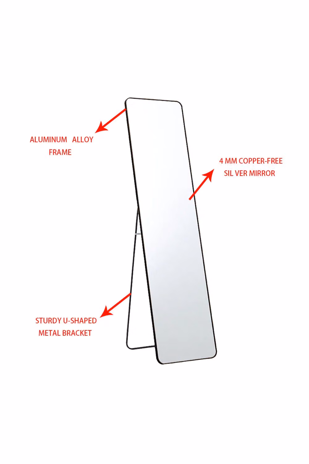 Living and Home Black Rectangular Full-Length Floor Mirror, Wall-mounted, W: 47 cm, H: 157 cm – 3