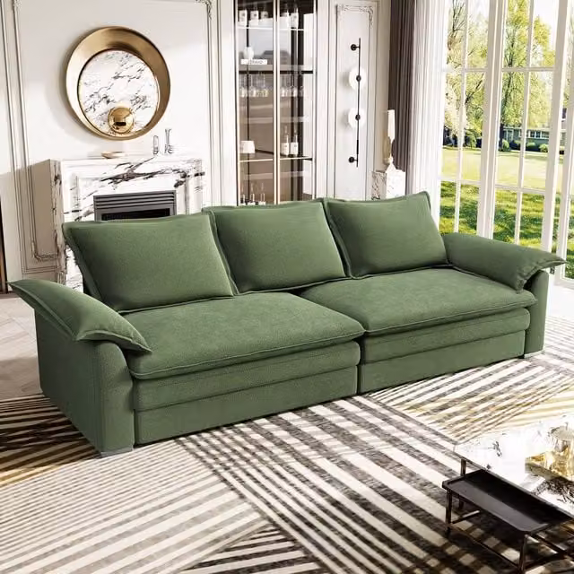 Dprodo Green Chenille Sofa Sleeper with Deep Seats and Solid Wood Frame