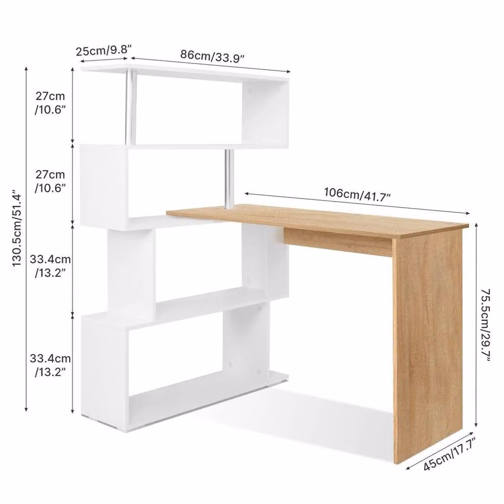 KORVIXA L-Shaped Corner Computer Desk in Brown, W: 100 cm, H: 75.5 cm – 1