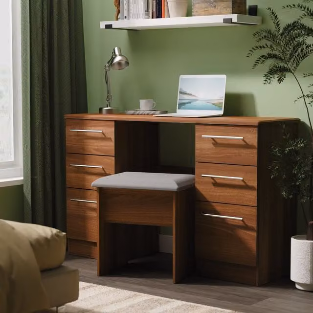 Sherwood Ready Assembled Kneehole Desk in Noche Walnut