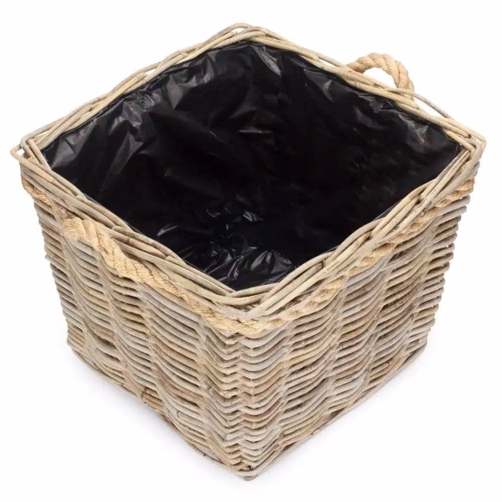 Red Hamper Square Tapered Rattan Planter with Plastic Lining in Natural, Medium – 2
