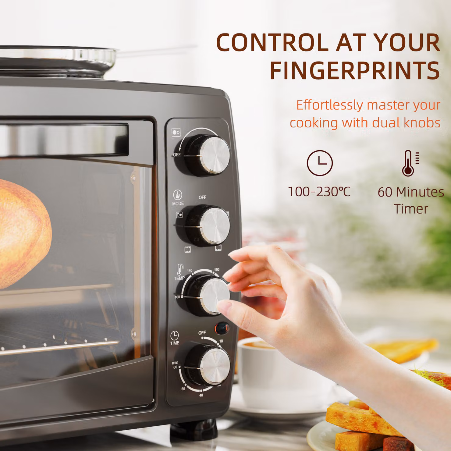 HOMCOM 36L Small Oven with 2 Hot Plates, Black, 2600W, with Grill, Timer and Overheat Protection – 6