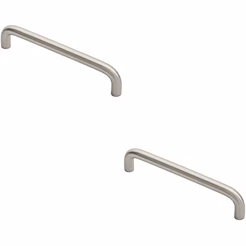 Loops 2 Pack D-Shape Bow Cabinet Pull Handles in Brushed Silver Stainless Steel, 138 x 10 mm with 128 mm Fixing Centres