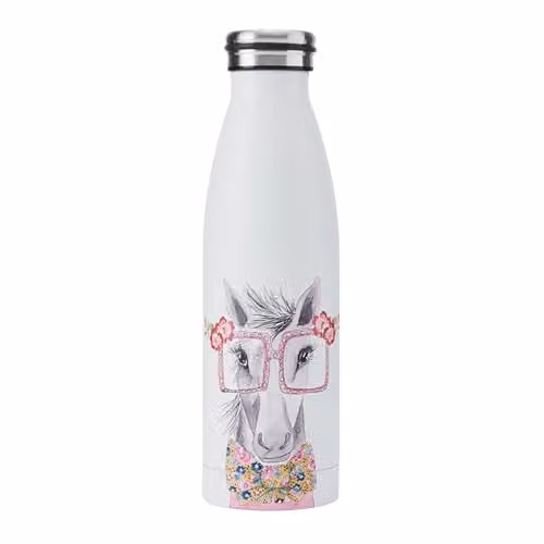Mikasa Tipperleyhill Horse Print Double-Walled Stainless Steel Vacuum-Insulated Water Bottle, 500ml, White and Multicolour