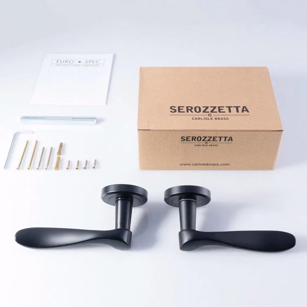 Loops 2x Pair Scroll Shaped Lever Handle on Round Rose with Concealed Fix, Matt Black – 3