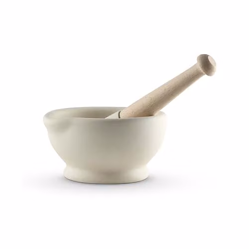 Milton Brook White Vitrified Porcelain Mortar and Pestle Set with Ergonomic Grip, Diameter: 13.35 cm – 1