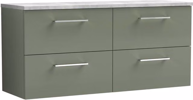Balterley Level 1200mm Wall Hung 4 Drawer Unit and Laminate Worktop in Satin Green