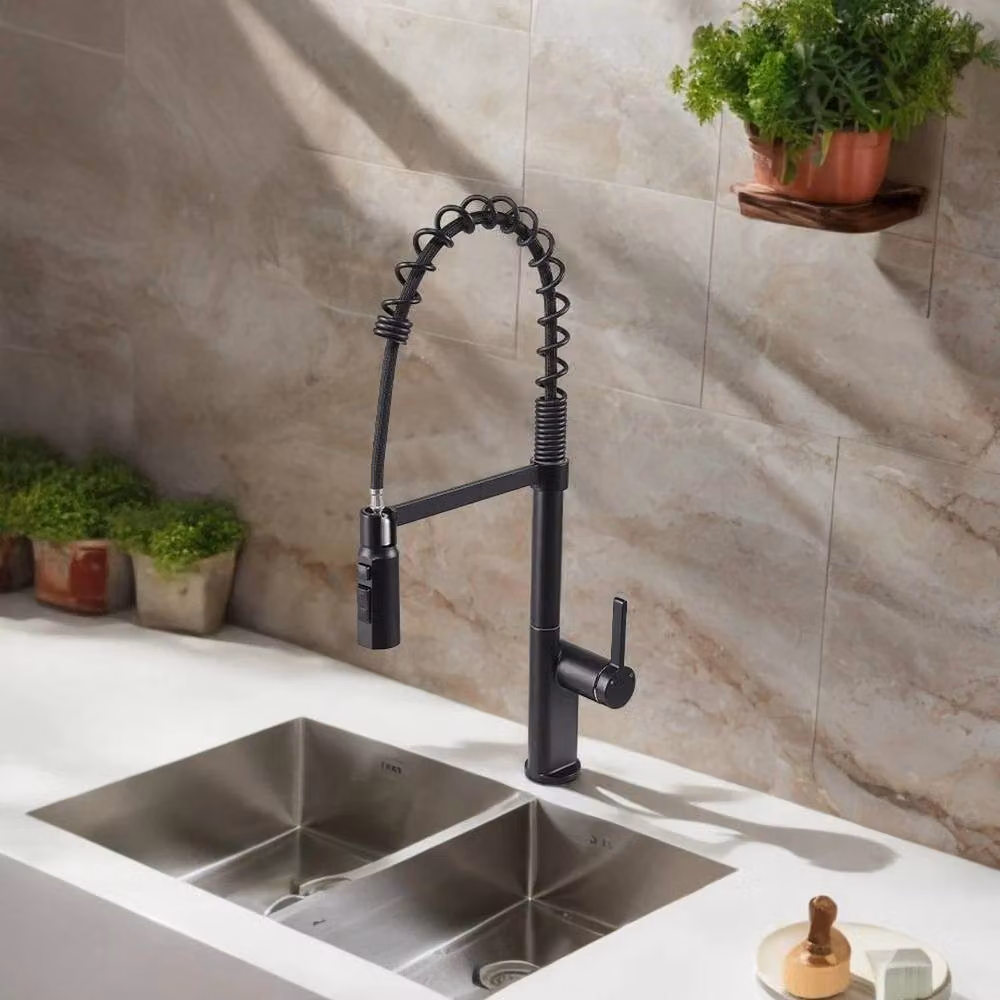 Kelvenix Matt Black Kitchen Sink Mixer Tap with Pull Out Spray Spout and Swivel Function – 3