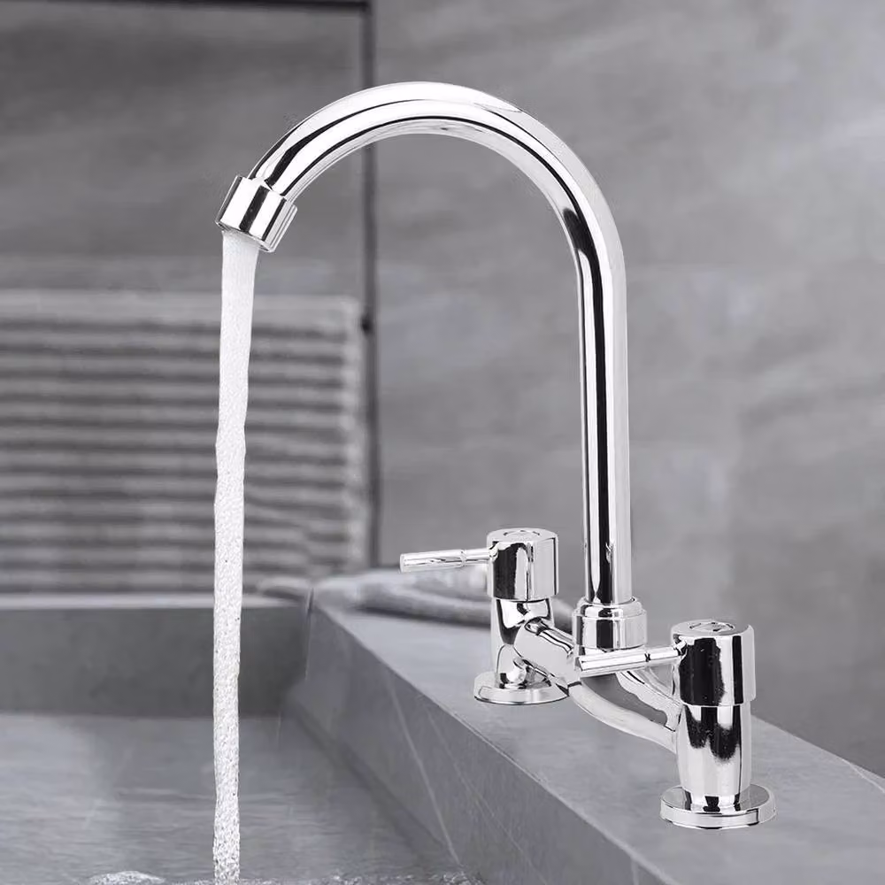 Hinsinc Chrome Swivel Dual Lever Kitchen Mixer Tap in Metallic Silver, H: 52 cm, W: 52 cm – 3