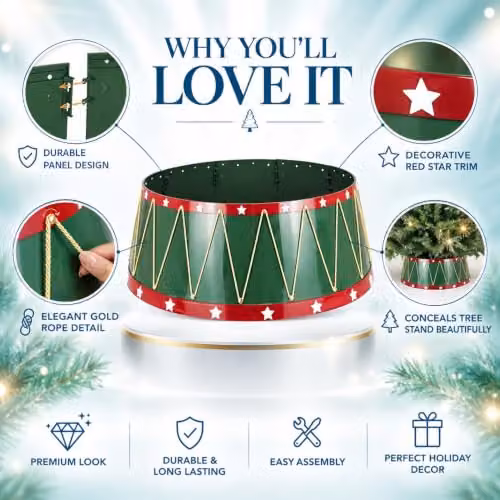 Shatchi Foldable Christmas Tree Skirt Base Cover in Green or Gold, Diameter: 65 cm – 5