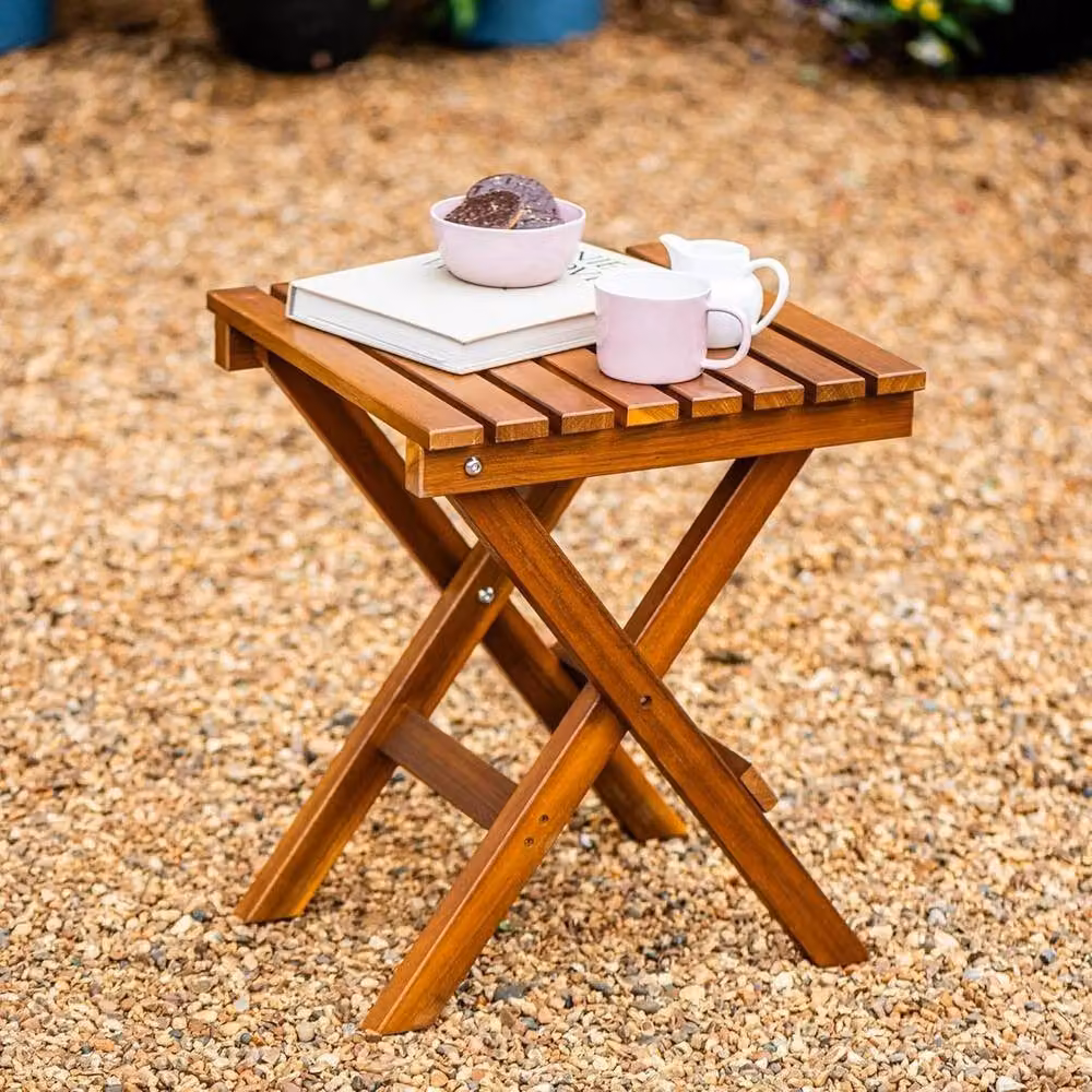FLAVORA Acacia Wood Folding Side Table for Garden and Balcony in Natural Brown – 2