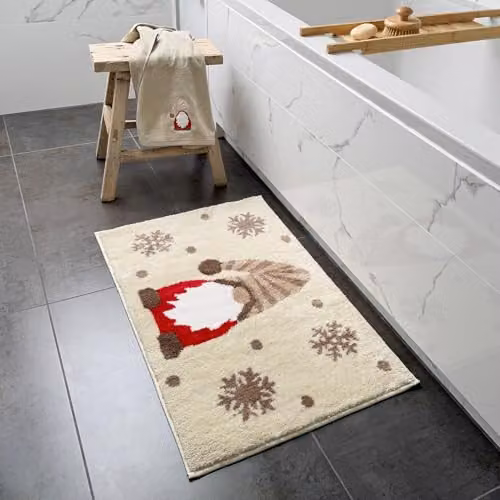 Allure Bath Fashions Christmas Gonk Microfibre Bath Mat, Non-Slip and Quick-Drying, Beige, White and Red, W: 80 cm, D: 50 cm – 2