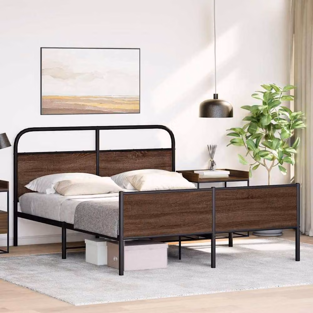 Berkfield Home Metal Bed Frame in Brown Oak, W: 160 cm, D: 200 cm – 3
