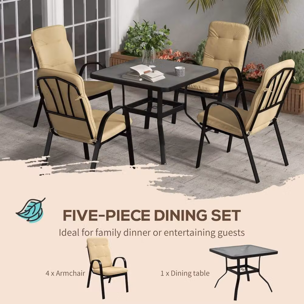 Wyld Haus Sukeco Luve 4 Seater Cream Square Outdoor Dining Set with Black Tempered Glass Table – 5