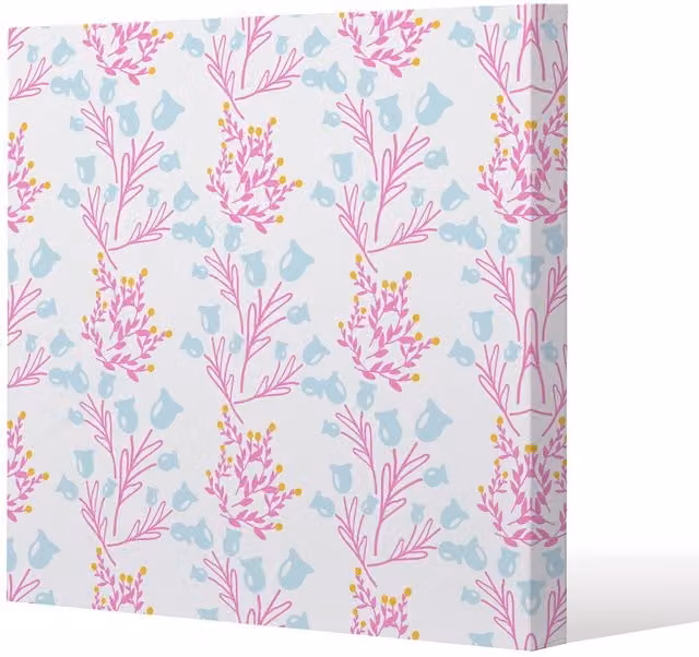Benjamin Tate Design Pink and Blue Floral Canvas Print, W/H: 20 x 20 cm