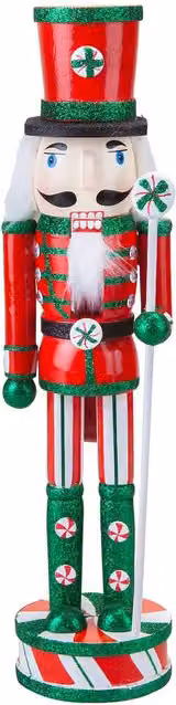 VFM e-Store Red Wooden Nutcracker Candy Christmas Decoration, W/D/H: 41.9 x 11.3 x 10 cm