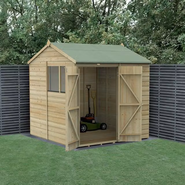 Beckwood 7x7 Reverse Apex Wood Garden Shed with Base in Green or Brown
