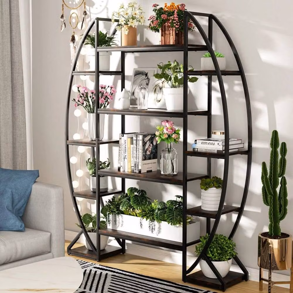 EONLION 8 Tier Industrial Metal Plant Stand Shelves in Brown, Height: 100 cm – 4