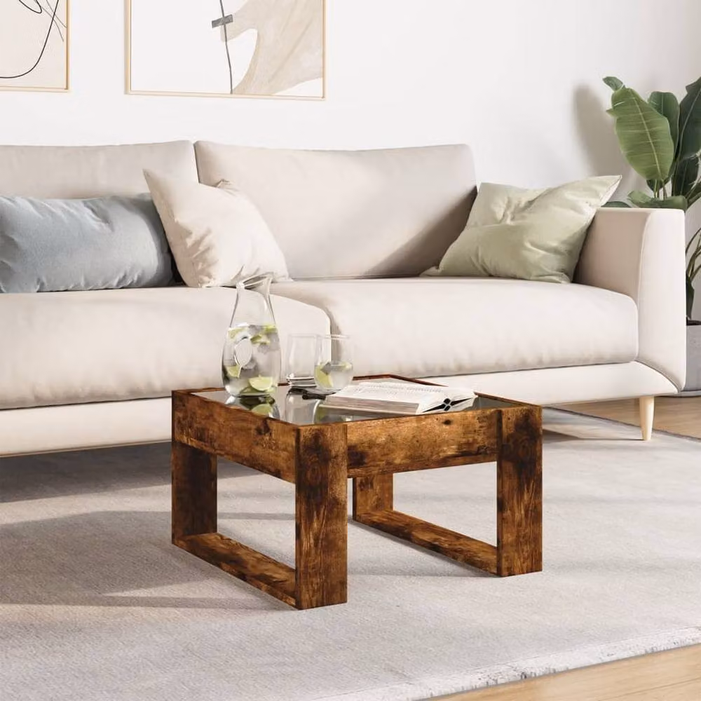 Berkfield Home Infinity LED Coffee Table in Smoked Oak Brown, W: 50 cm, D: 53 cm, H: 30 cm – 1