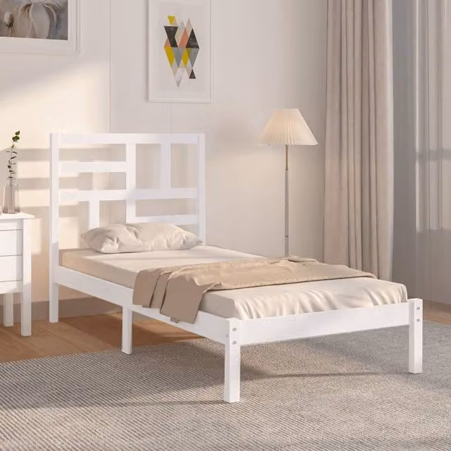 Berkfield Home White Solid Pine Wood Bed Frame W/D/H: 100 x 200 cm