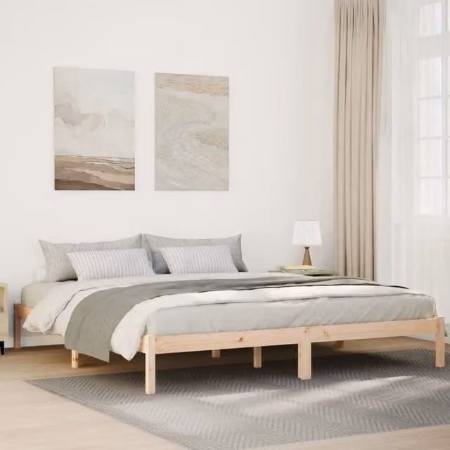 Berkfield Home Extra Long Solid Wood Pine Bed Frame in Brown, W: 180 cm, L: 210 cm