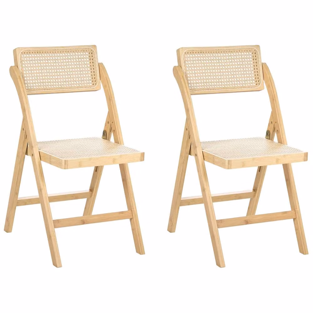 Wyld and Coco Set of 2 Light Brown Rattan and Wood Folding Dining Chairs – 2